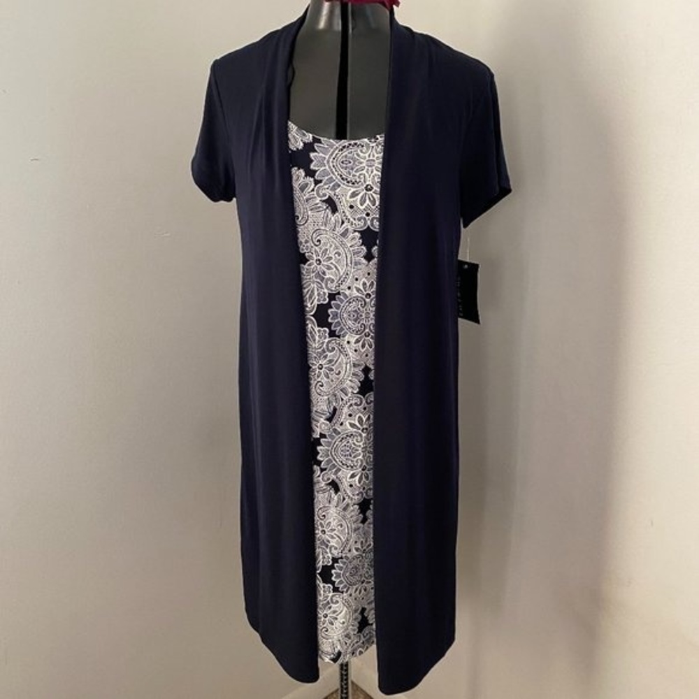 NWT En Focus Studio Boho Lace Look Scoop Neck Short Sleeve Floral Dress Size 10